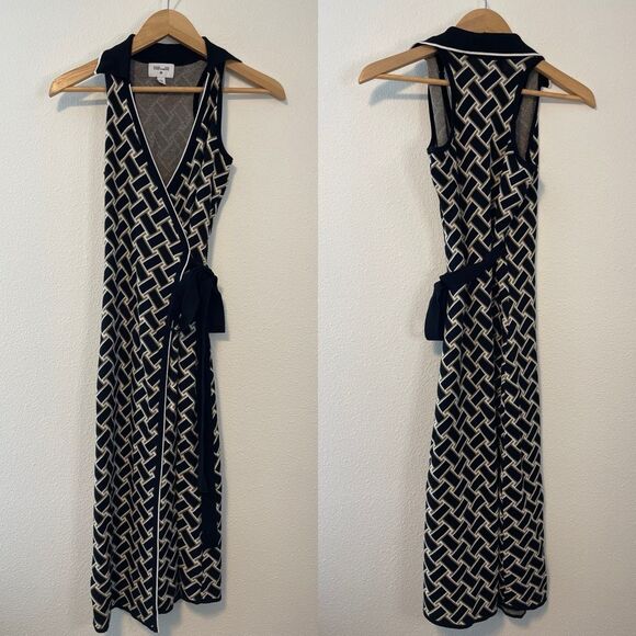 Diane Von Furstenberg X Target Collab Collared Sleeveless Geometric Midi Wrap Dr - Picture 1 of 8